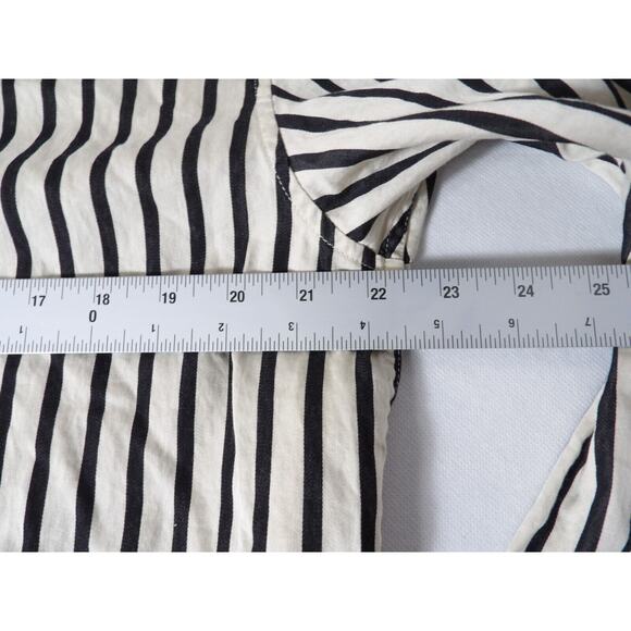Zara Womens Large Blouse Top Striped Black White Button Up Beetlejuice Minimalis - Picture 9 of 11